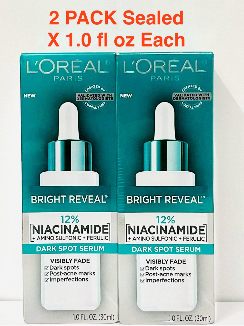 L'Oréal Bright Reveal 12% Niacinamide Dark Spot Serum Face 1.0 fl oz X 2 PACK